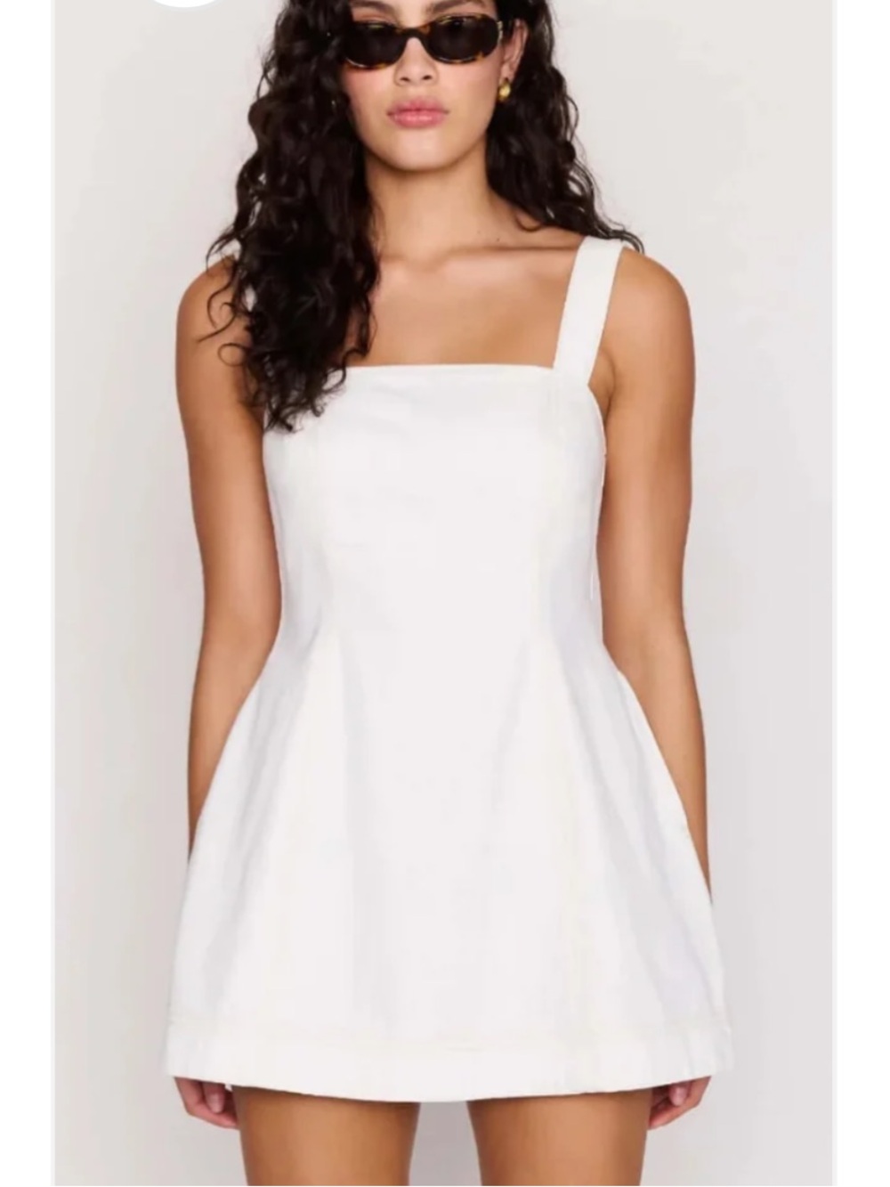 MINKPINK WHITE DENIM SQUARE NECK MINI DRESS